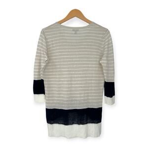 Talbots | Small | 100% Linen Open Knit Striped V-Neck Split-Hem Pullover Sweater